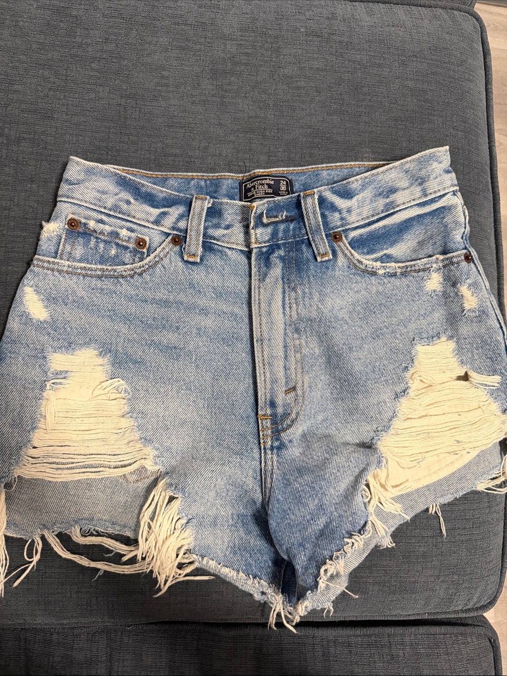 Abercrombie & Fitch Light Wash Distressed Denim Cutoff Shorts